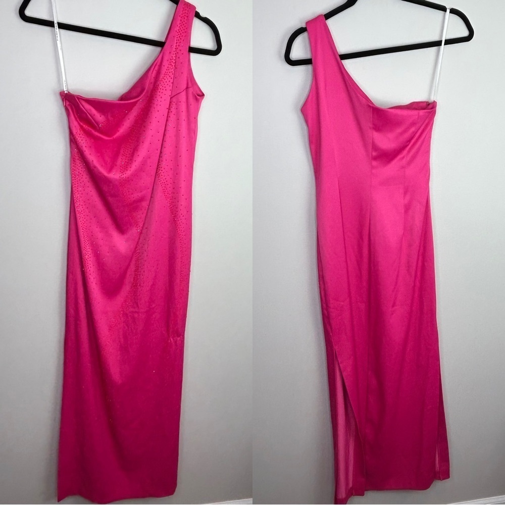 Rampage Pink One Shoulder Evening Dress Rhinestone Slit Formal Party‎